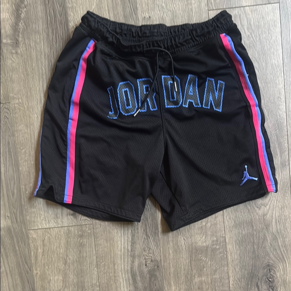 Jordan Men's Black Shorts with Blue and Pink Accents